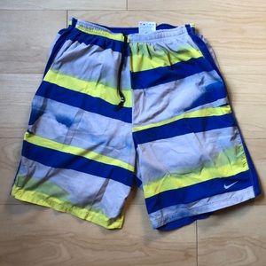 Nike Lined Running Shorts - Blue, Grey, and Yellow - Sz S